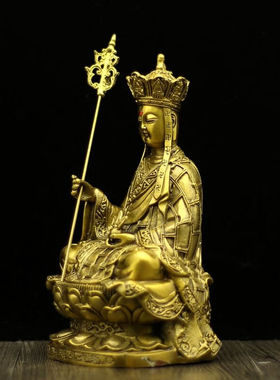 速发九华山地藏王铜像地藏像娑婆三圣纯铜摆件草绿色