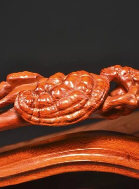 速发花梨木雕摆件办式家居红木实木灵芝如意饰艺品客厅装工中公室