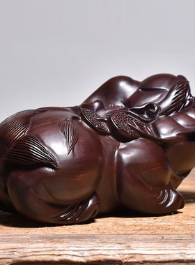 速发黑檀铺雕刻貔貅摆件木质一对家居客厅装艺红木工饰品店木开业