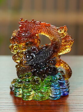 速发龙桌琉璃招财龙年生创意摆件客厅书房装饰工艺品面肖龙送礼