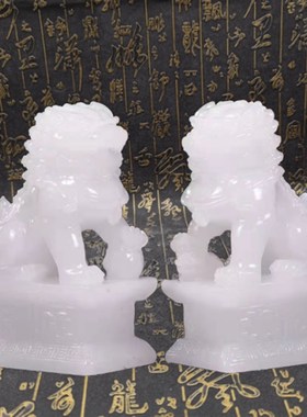 速发狮子摆件仿绿玉白玉色狮摆墓地摆放狮子大门狮子办面桌公室子