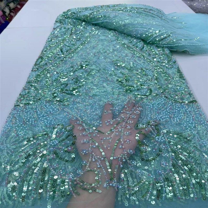 热销欧美新款泡珠珠管亮片刺绣蕾丝网纱绣花布料高定婚纱礼服面料,淘宝优惠券,粉丝福利购,淘宝优惠卷