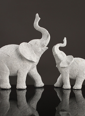 浮雕花纹大象摆件一对客厅玄关招财创意树脂工艺品雕像家居装饰品