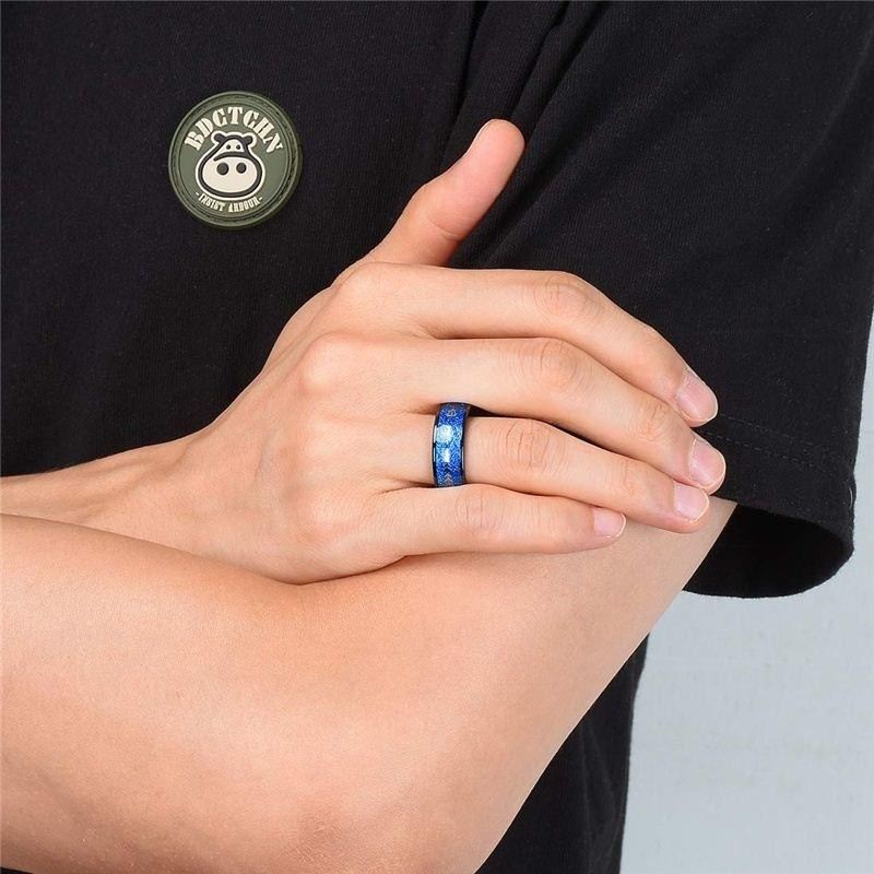 推荐8mm Blue Fashion Men Rings Tungsten Carbide Ring Inlay A - 图2