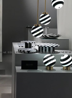 现代简约欧式轻奢黑白条纹圆形托盘果盘点心盘摆件样板房软装饰品