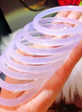 玉髓手镯玛瑙镯美人叮当高冰女款天然细巴西紫罗兰淡紫首饰礼品条