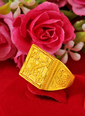 越南沙金经典男士戒指厚金保色发财福戒指开口仿黄金饰品