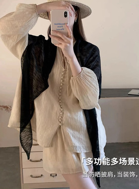 韩系简约慵懒氛围感冰丝亚麻三角巾夏季外搭披肩防晒空调针织围巾