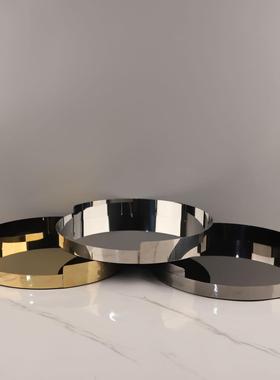 现代简约金属椭圆金色错位托盘摆件客厅电视柜茶桌收纳果盘装饰品