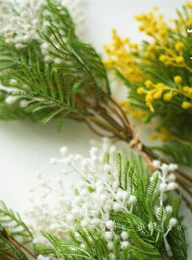 好货高品质仿真扎束植绒合欢花金冠花束家居室内软装样板房摆放装