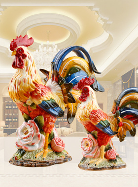 陶瓷公鸡摆设打j鸣公鸡工艺装饰生肖鸡鸡年吉祥物新居摆件礼物乔