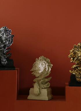 新款直销欧式现代树脂狮子头摆件家居客厅样板间酒柜茶几软装摆设