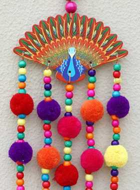 新款直销云南丽江民族风特色手工艺彩绘木板孔雀风铃 挂饰 旅游纪