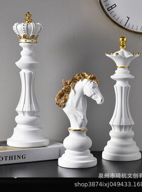 新款直销创意国际象棋树脂摆件橱窗样板房学院家居装饰品黑色白色