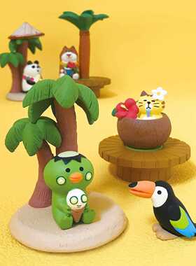 新款直销日式猫海岛系列美人鱼椰子树椰汁猫咪摆件海滩夏威夷风可