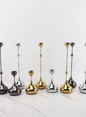 欧式金属水滴银色蜡面居烛台摆件样板客厅桌餐厅工0005艺品间家软