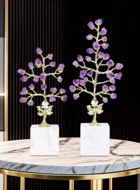轻奢紫葡萄树大理石底座摆件家居高级感客厅软装家居装饰品
