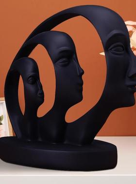 北欧现代黑白色调抽象摆件面具女孩成长记录书房展示柜装饰工艺品