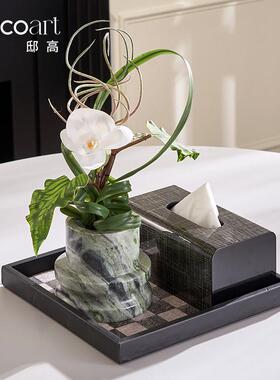 客厅高档轻奢高级感桌面抽纸盒餐厅商用餐桌纸巾盒艺术感摆件套装