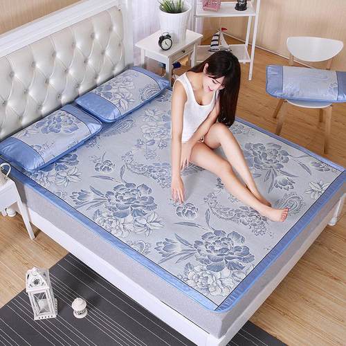 冰丝凉席可折叠夏季1.2学生宿舍1.5米空调席三件套1.8m家用冰丝席 - 图3