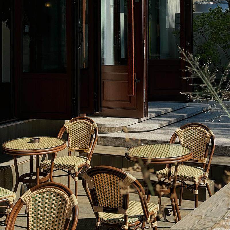 户外藤编竹节椅铝合金防水防晒法式咖啡厅民宿庭院阳台室外户外椅,淘宝优惠券,粉丝福利购,淘宝优惠卷