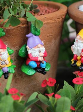 新品精灵乐队花盆挂件套装树脂花园矮人雕像盆栽装饰壁挂摆件