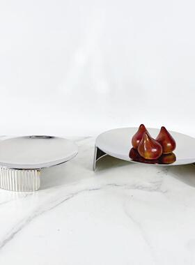 北欧创意镜面抛光褶皱不锈钢亮面金属托盘样板间置物碟摆件