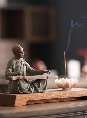 久造中式禅意小和尚摆件创意陶瓷茶摆设书房小沙弥茶桌桌面装饰品