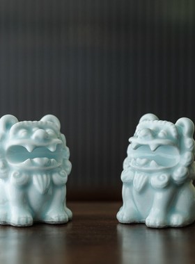 创意陶瓷狮子茶道家居玄关摆x件新中式青瓷客厅茶桌办公工艺品装