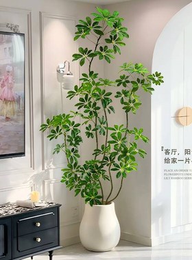 仿真绿植鸭脚木高端轻奢室内客厅电视柜落地大型植物装饰摆件假树