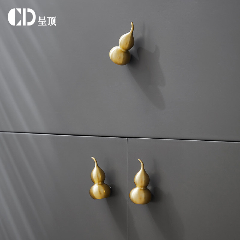 葫芦拉手个性创意黄铜中式厨房抽屉衣柜门金色纯铜五金单孔门把手,淘宝优惠券,粉丝福利购,淘宝优惠卷