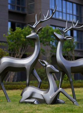 梅花鹿雕塑摆件酒店展厅装饰户外园林庭院客厅落地大摆件几何鹿
