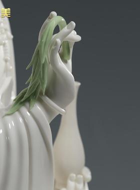 微美陶瓷12至19寸古莲观音佛像家用供奉白瓷摆件观世音娘娘菩萨像