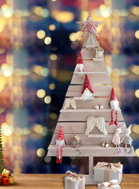 手工木质1.2h米圣诞树落地置物摆件橱窗店铺场景家具客厅布置装饰