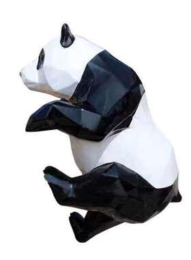 玻璃钢大熊猫雕塑爬墙切面几何大型动物摆件楼顶商业广场景观小品