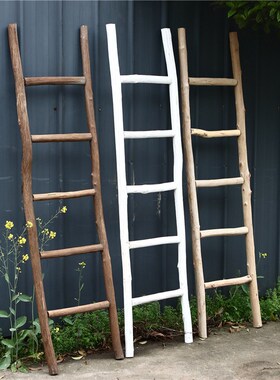 美式造景花园庭院园艺露营风摄影道具 实I木梯子 装饰摆件置物架