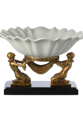 欧式白色陶瓷配铜装饰果s盘储物盖坛大象茶壶宝塔家居客厅卧室摆