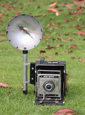 老式复古钟e表相机模型摆件家居软装饰品影楼摄影道具铁艺摆设包