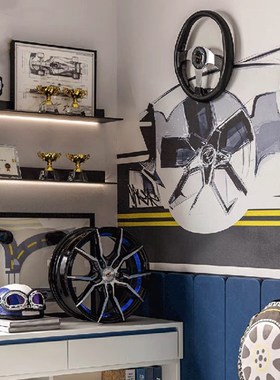 样板间儿童房男孩房摆件赛车主题装E饰画电脑模型台钟桌面装饰组