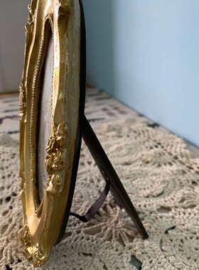 复古小摆件d欧式美式椭圆树脂金色相框油画摆台钢琴搁架小装饰品