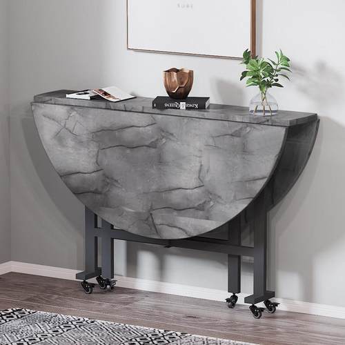 折叠桌子餐桌家用小户型省空间可移动折叠桌客厅吃饭大圆桌带转盘 - 图1