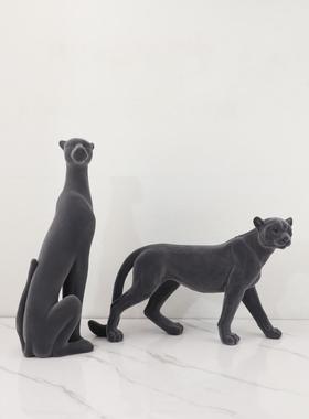 欧式创意植绒金钱豹动物摆件客厅书房酒店办公室样板房家居装饰品