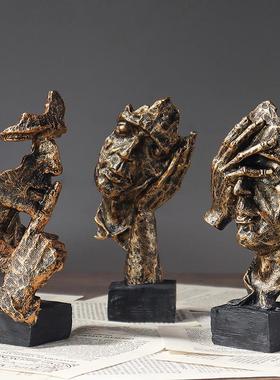 欧式沉默是金小号迷你三件套树脂工艺品摆件酒柜橱窗办公软装装饰