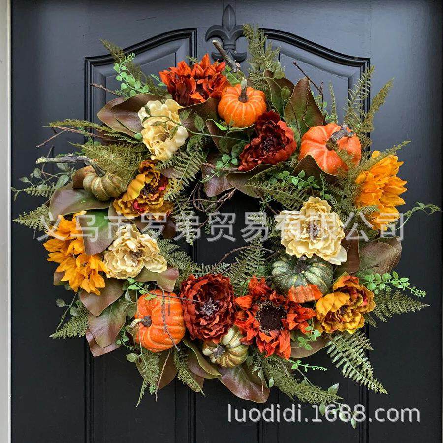 花新品仿真秋季感枫叶南瓜花环挂饰向日壁葵丰收环门挂MZX饰恩节,淘宝优惠券,粉丝福利购,淘宝优惠卷