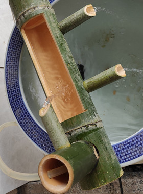 竹排流水器养鱼假k山竹筒加水摆件过滤器加湿器庭院水循环造型景