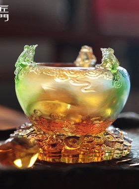 七彩琉璃水晶招财聚宝p盆玄关客厅电视柜元宝吉祥物摆件八方来财