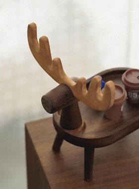 北美黑胡桃木钥匙盘萌鹿置物盘玄B关置物架多功能托盘桌面乔迁摆