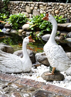 庭院花园布置水池喝水鸭子天鹅大白鹅摆件仿真动物雕塑户外别墅