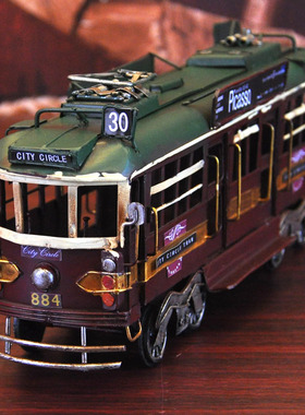 速发桌面工业风金洲家中装饰摆件电车布型欧属复古铁皮车个性摆设