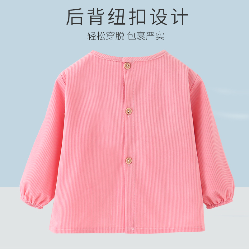 Autumn and winter corduroy baby coveralls children's bibs baby eating clothes waterproof anti-dirty reverse dressing boys and girls rice pockets